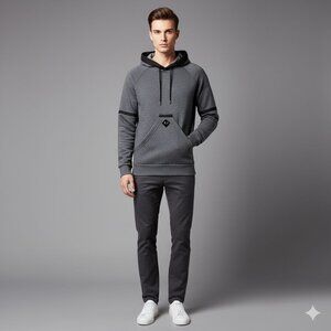 Armani Jeans Gray Front Pocket Hooded Pullover Sweatshirt Men's Size Large